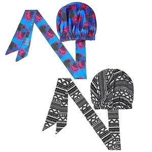 2  Pieces Soft Satin Head Scarf Sleeping Cap Bonnet Headwear Head Wrap T…